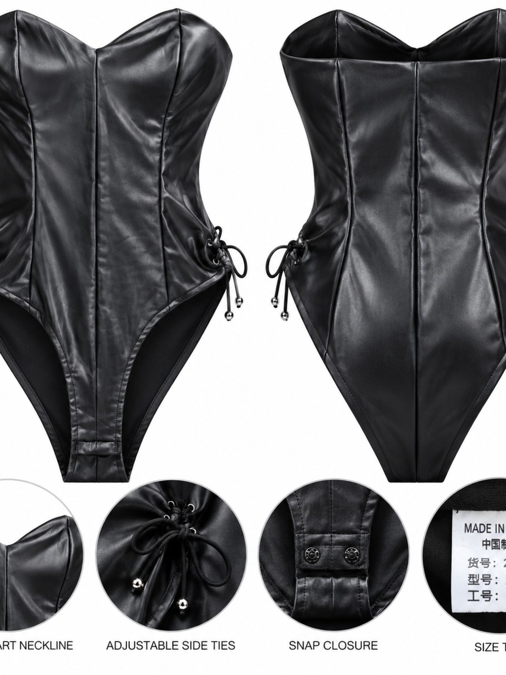 Black Faux Leather Strapless Bodysuit XXL Y2K Edgy Glam Going Out